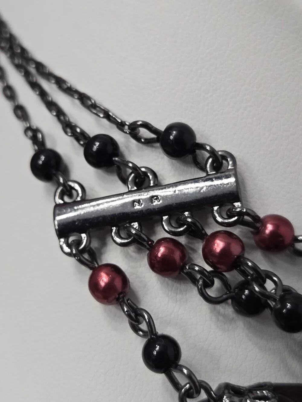 Avon Multi-Strand Black and Red Beaded Necklace